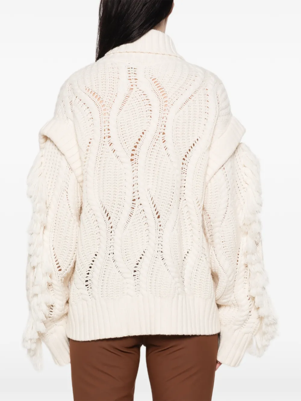 Goldbergh Brit Fringed-detail Cable-knit Sweater in Neutrals, view 4