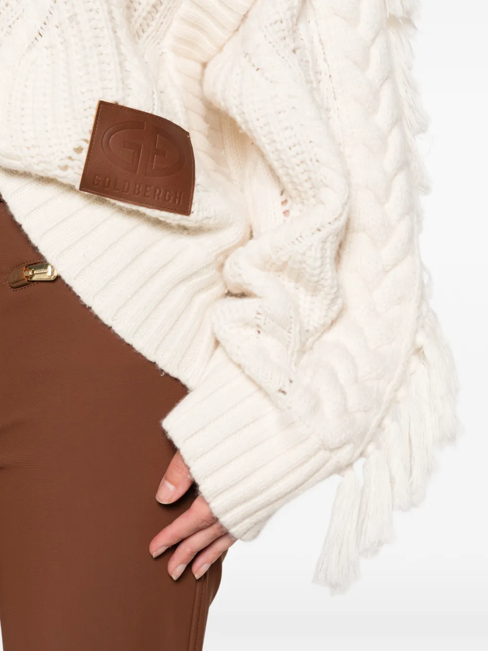 Goldbergh Brit Fringed-detail Cable-knit Sweater in Neutrals, view 5
