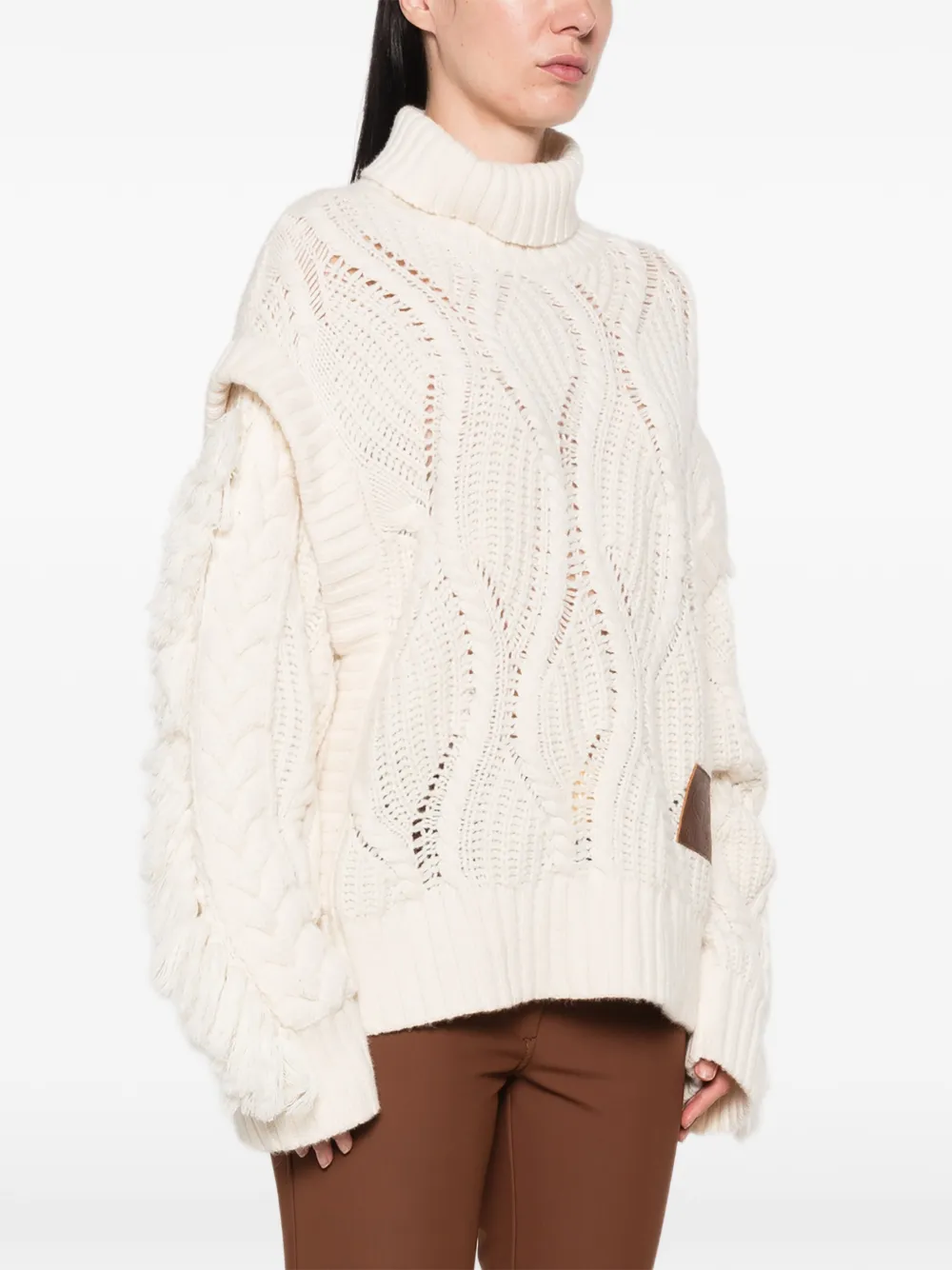 Goldbergh Brit Fringed-detail Cable-knit Sweater in Neutrals, view 3