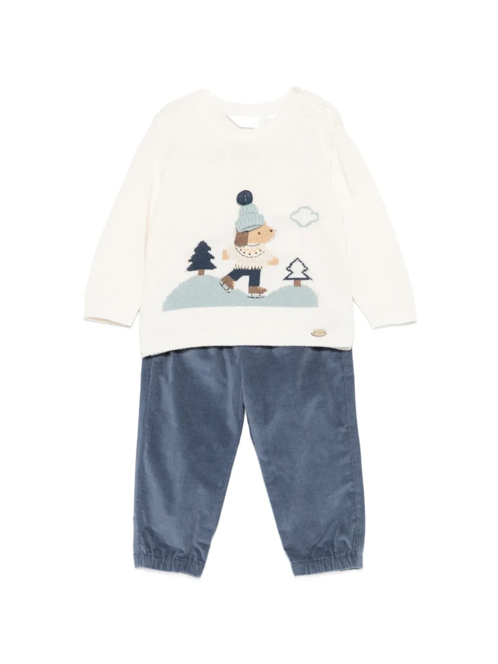 Mayoral corduroy intarsia-knit trouser set (set of two) - Blu