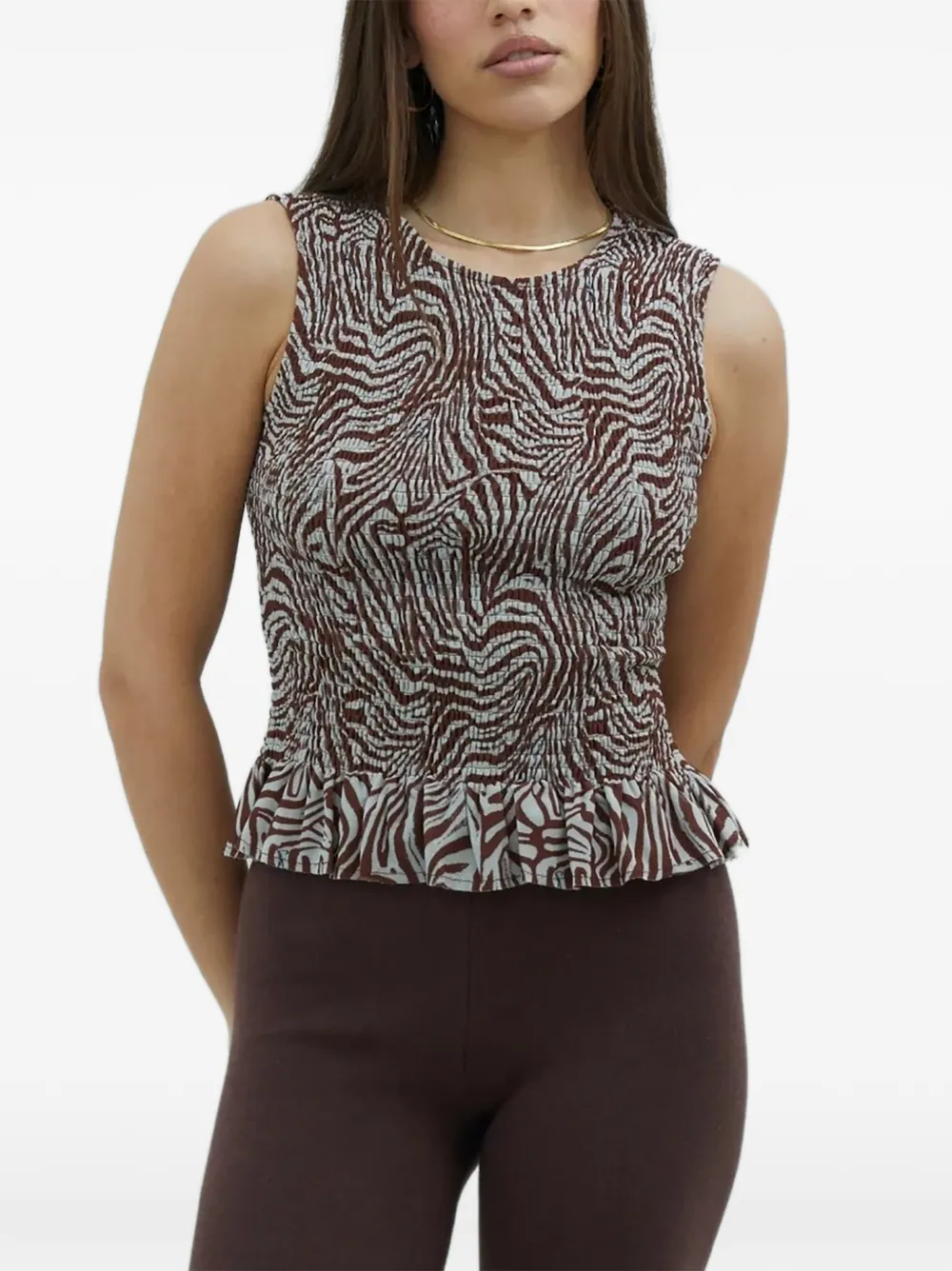 House of Sunny Gesmoktes Oberteil mit Zebra-Print - Braun