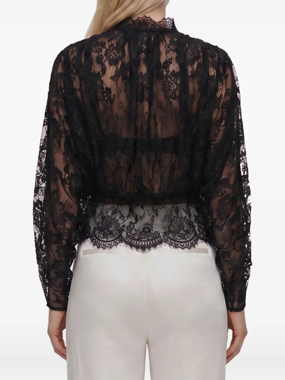 Self-Portrait Blouse met hoge hals en kant Zwart