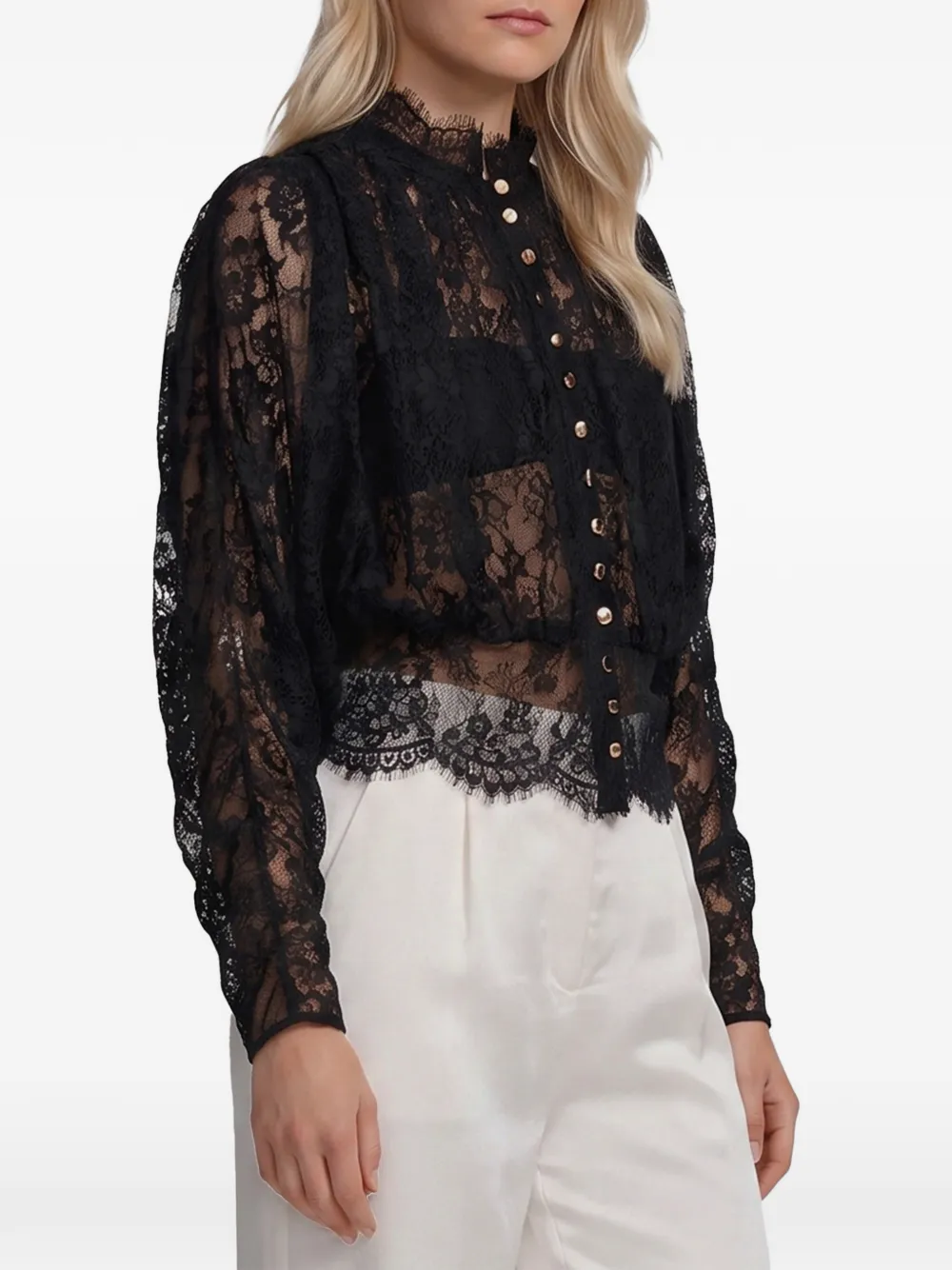 Self-Portrait Blouse met hoge hals en kant Zwart