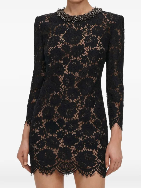 Self-Portrait Black Lace long-sleeve Mini Dress | Black