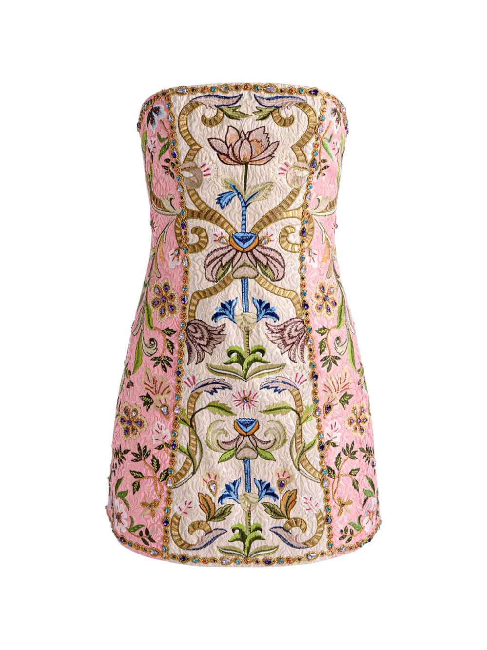 Alice And Olivia Katia Floral-motif Strapless Mini Dress In Neutral