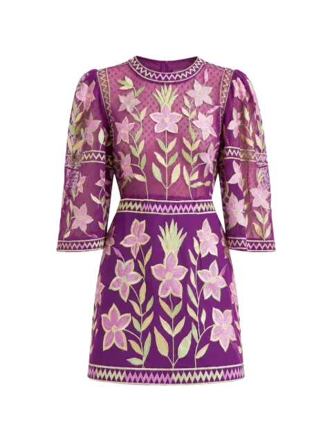 Antik Batik Carioca floral-embroidered mesh-panel mini dress