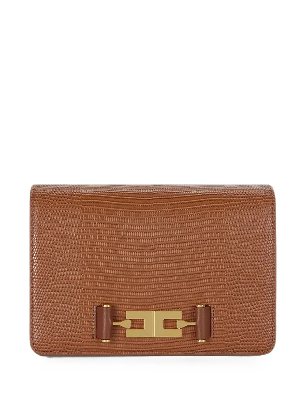 Elisabetta Franchi lizard-effect logo-plaque shoulder bag - Marrone