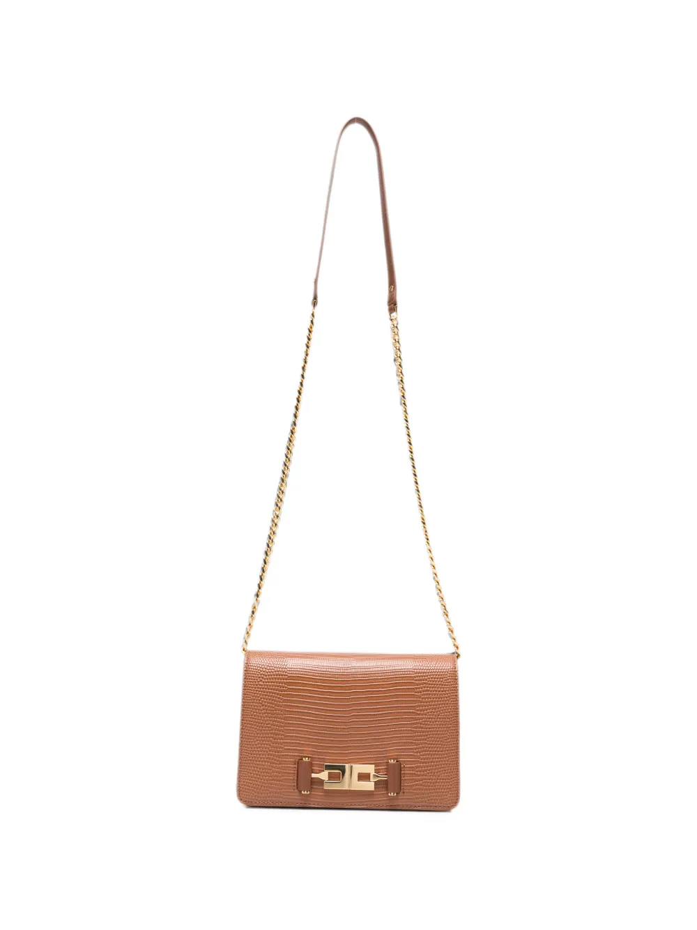 Elisabetta Franchi lizard-effect logo-plaque shoulder bag - Marrone