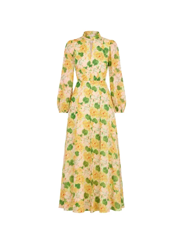 Saloni Jaclyn Floral-print Maxi Dress in Yellow