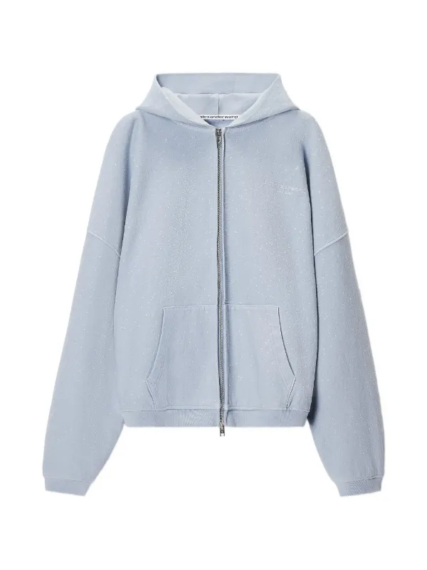 Alexander Wang All-over Crystal Oversized Zip-up Hoodie in Blue