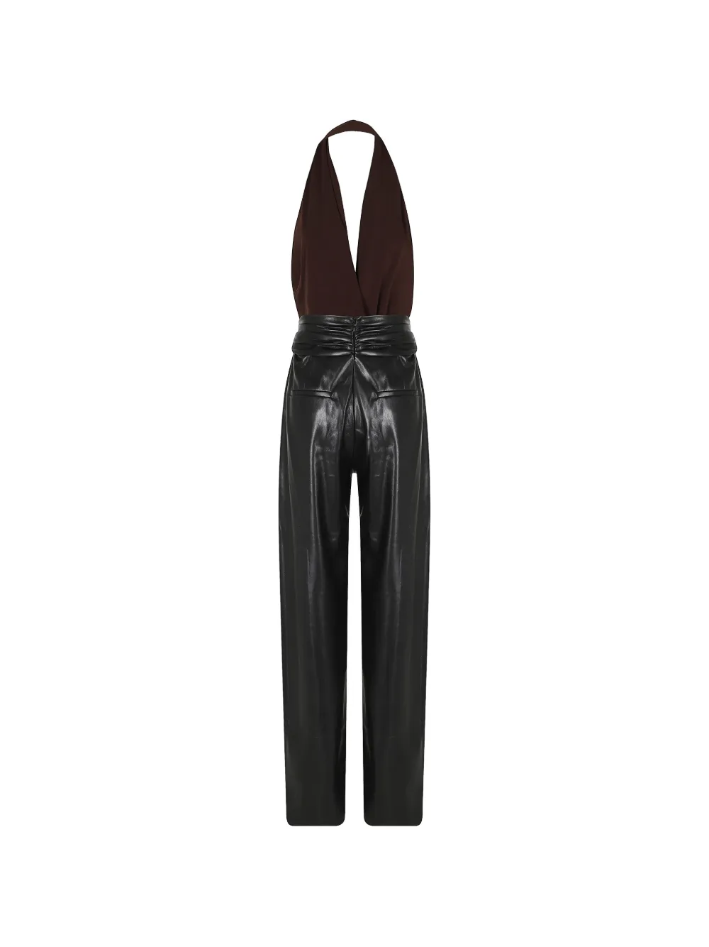 THE ANDAMANE Gedrapeerde jumpsuit met halternek Zwart