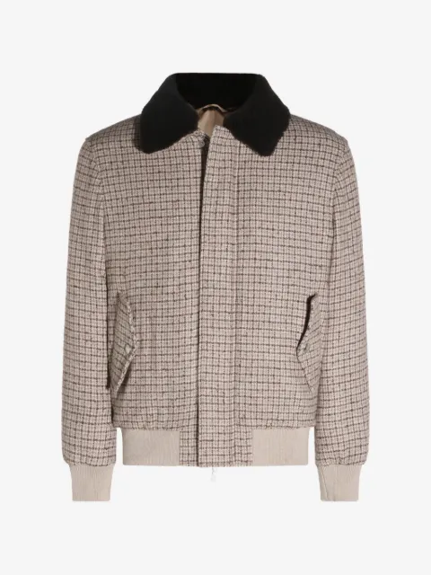 Eleventy chaqueta a cuadros con cuello de pelo de borrego