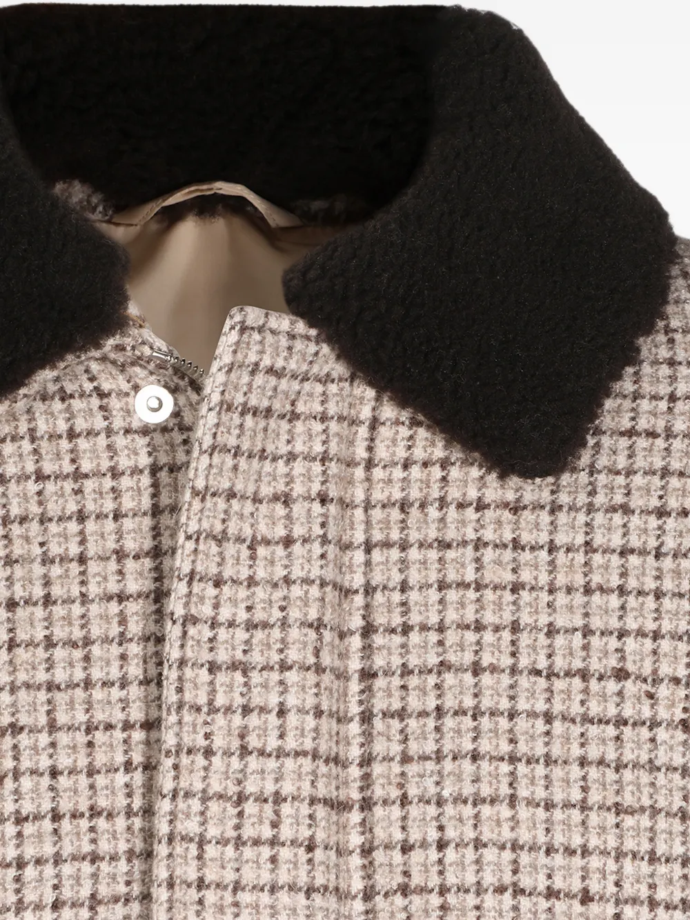 Eleventy Checked-pattern Shearling-collar Jacket In Multi
