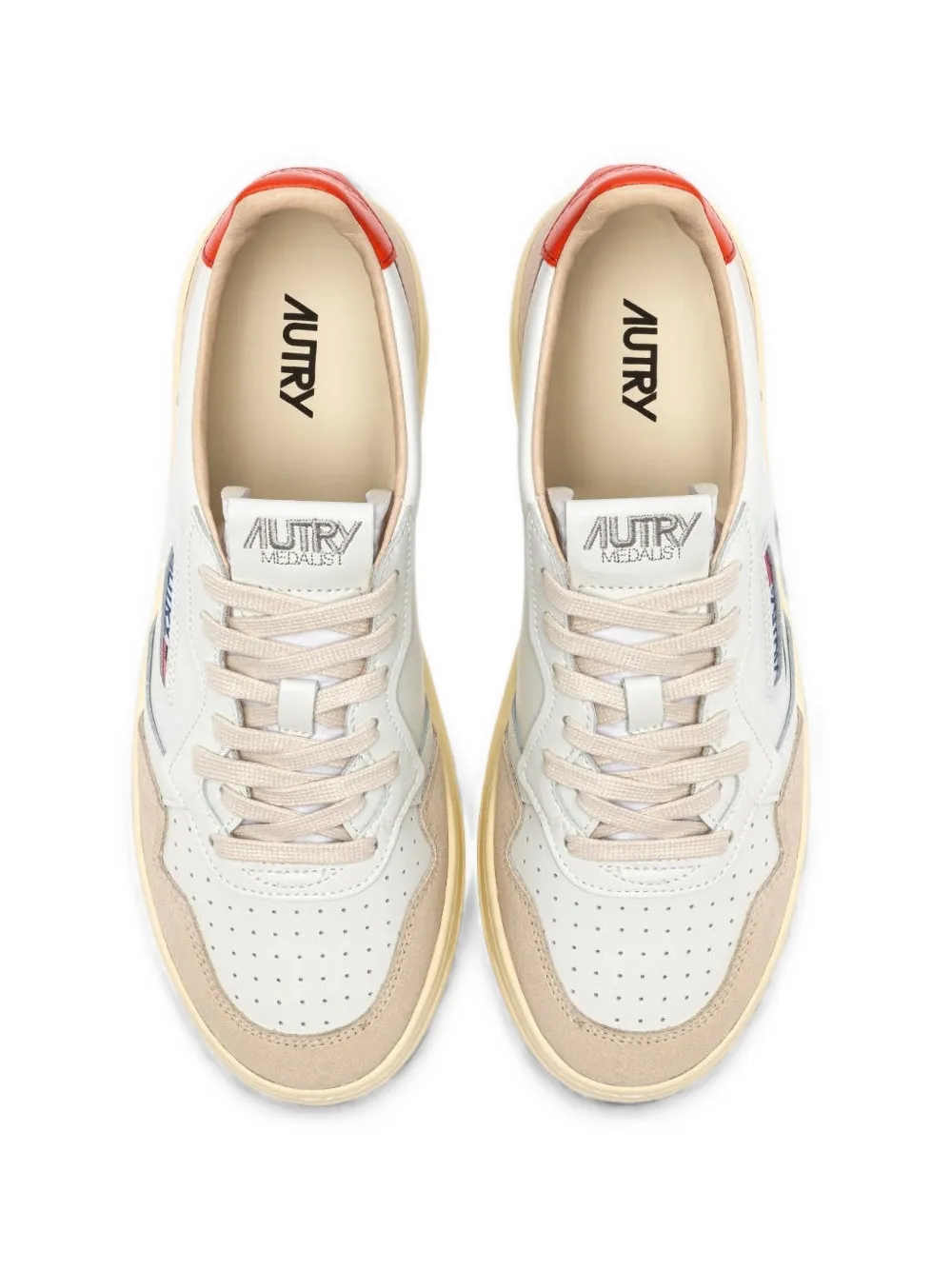 Autry Medalist Low sneakers in white and lion leather and suede Wit
