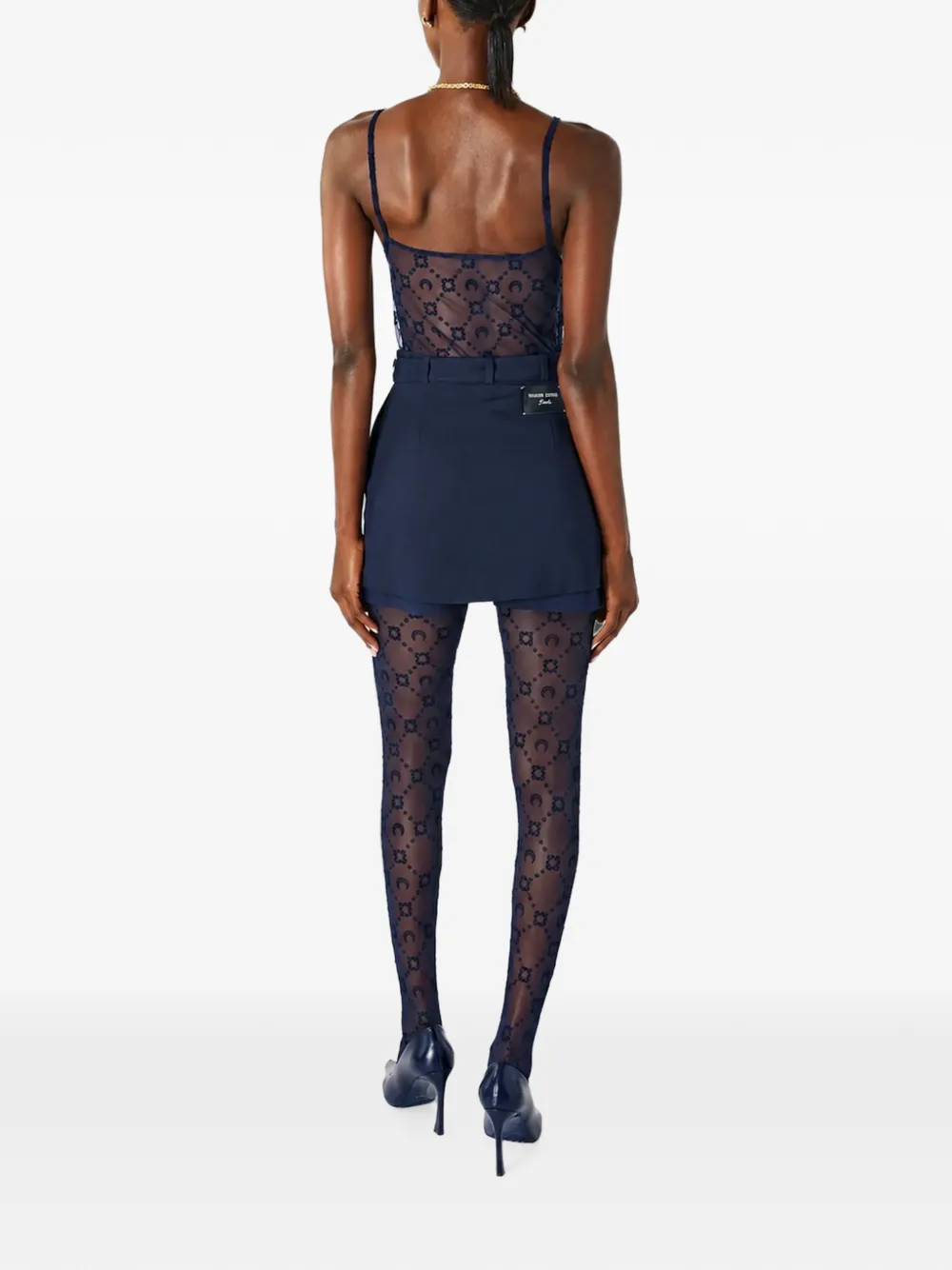 Marine Serre Gesmockte mesh top met monogram Blauw
