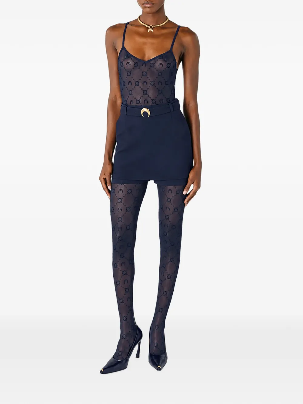 Marine Serre Gesmockte mesh top met monogram Blauw