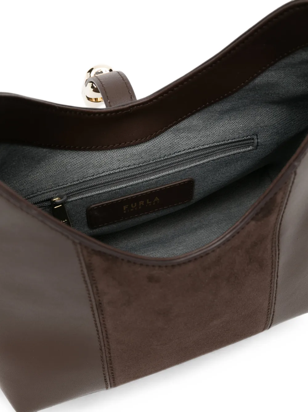 Furla Leren schoudertas met suède vlakken Bruin