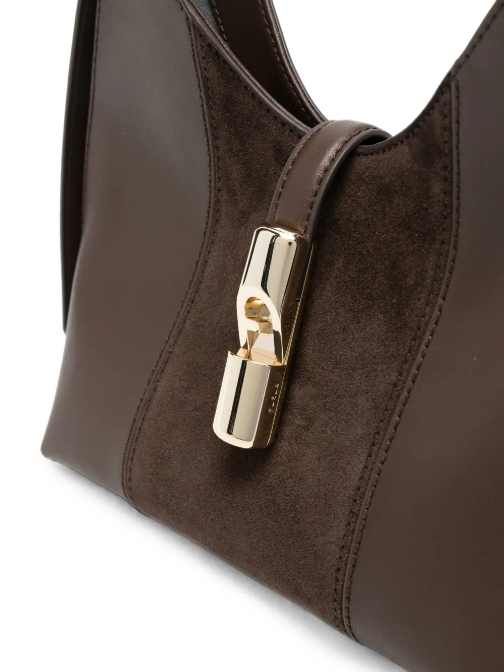Furla Leren schoudertas met suède vlakken Bruin