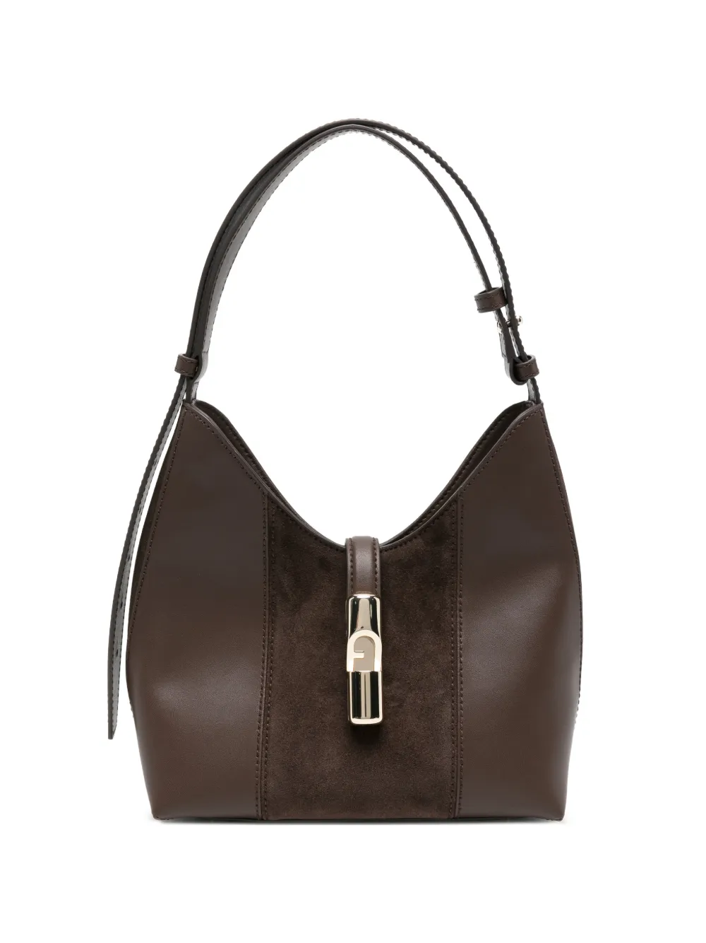 Furla Schultertasche mit Wildledereinsätzen - Braun