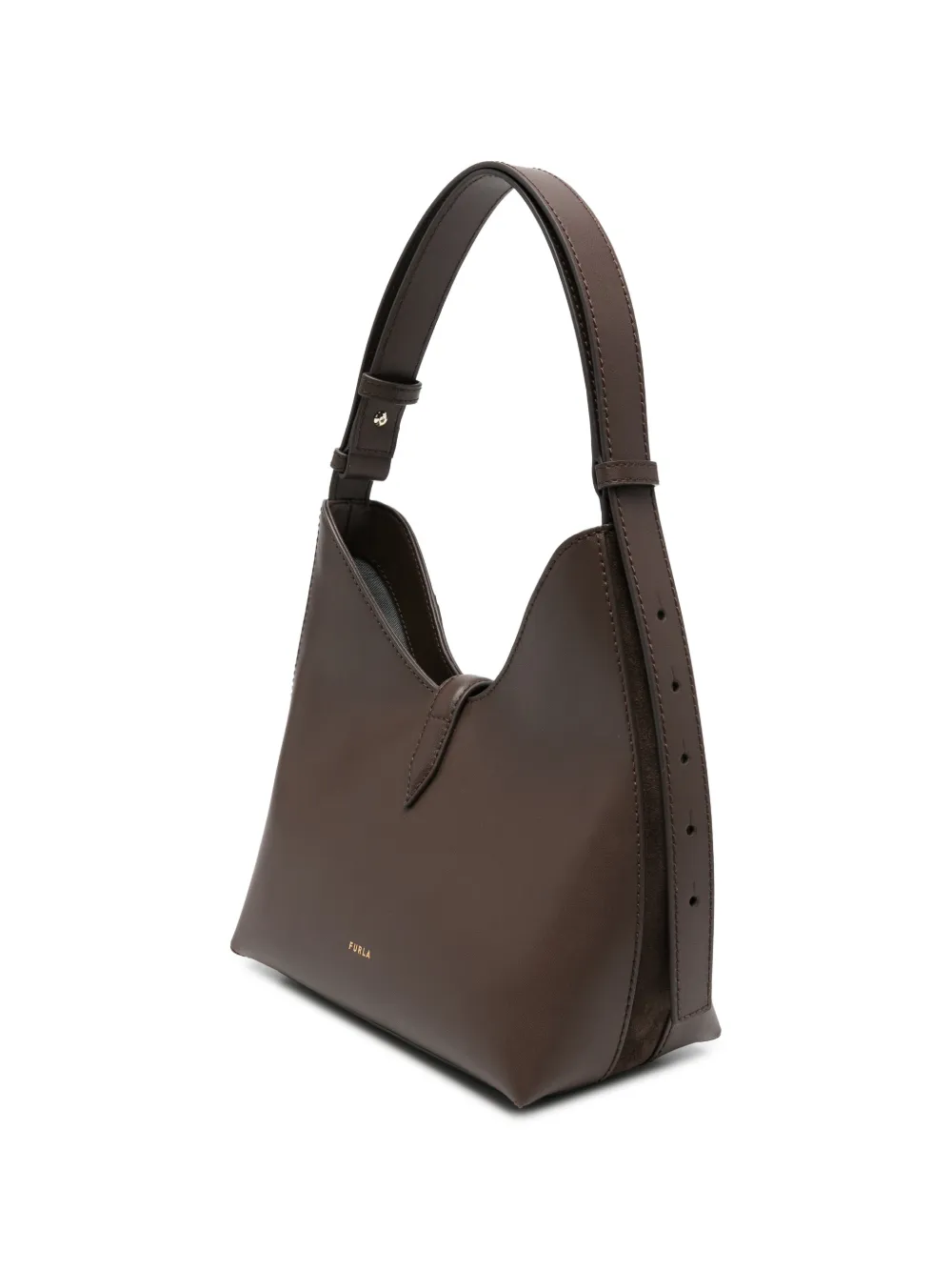 Furla Leren schoudertas met suède vlakken Bruin