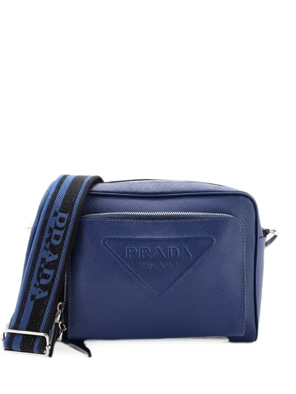 Prada Pre-Owned Kleine Kuriertasche aus Saffiano-Leder mit Triangel-Logo - Blau