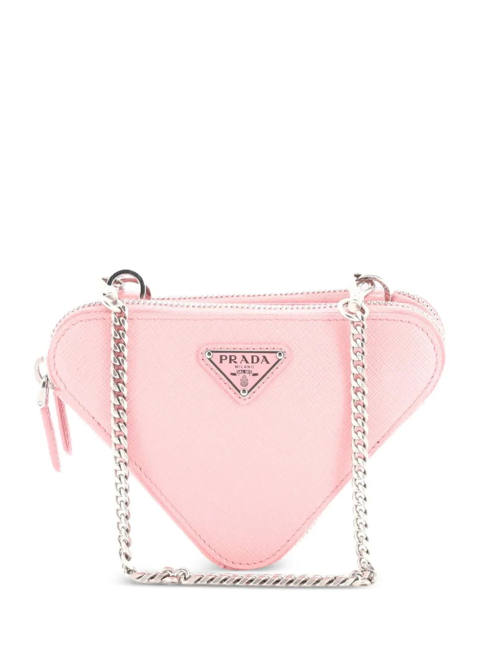 Prada Pre-Owned Mini Triangle Double Zip Pouch Umhängetasche aus Saffiano-Leder mit Kettenriemen - Rosa