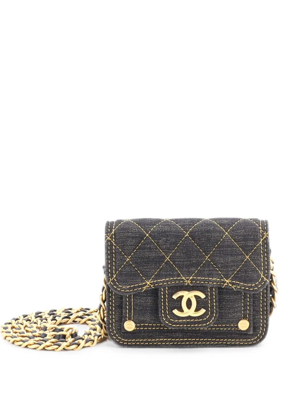 CHANEL Pre-Owned Double You CC Flap with Chain Quilted Denim clutch bag - Black