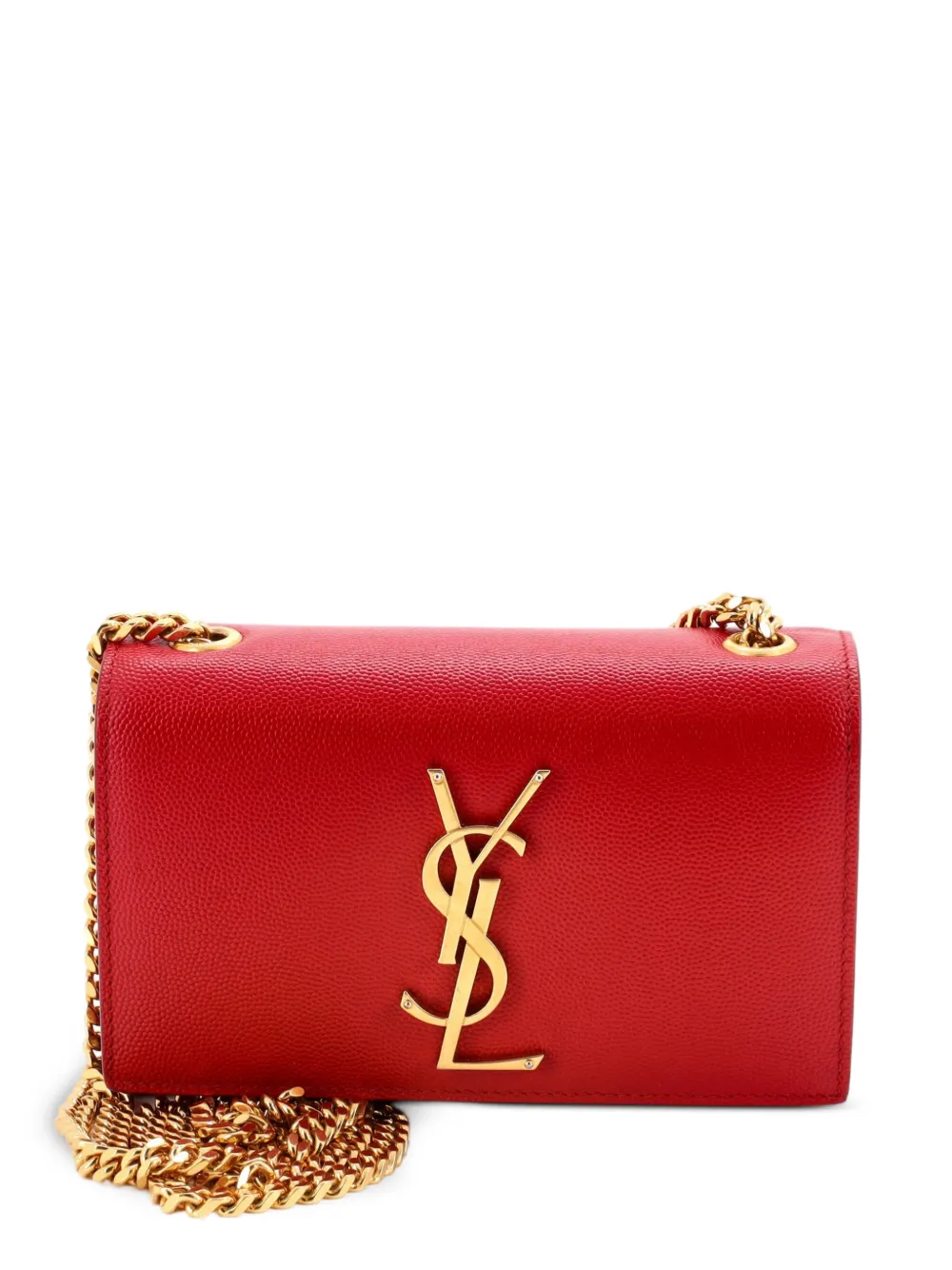 Saint Laurent Pre-Owned Borsa a tracolla classica piccola in pelle martellata con monogramma - Rosso