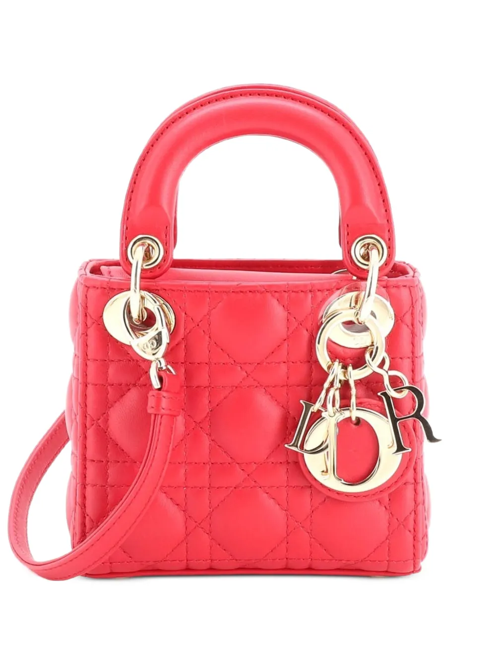 Christian Dior Pre-Owned Micro Lady Dior Cannage Schultertasche aus Lammleder mit Steppung - Rot