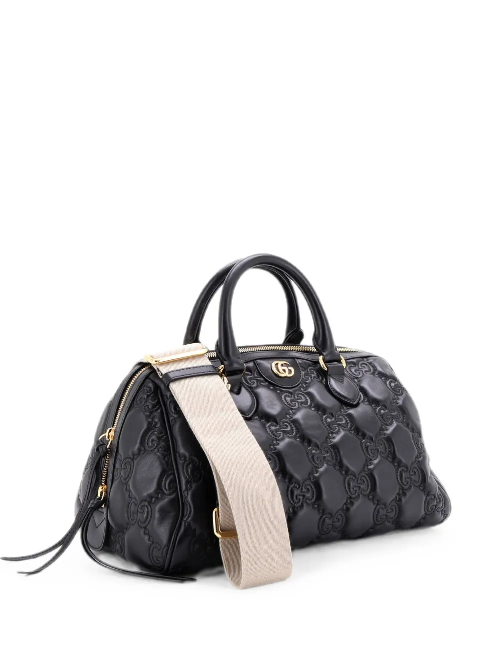 Pre-owned Gucci Ophidia Convertible Boston Top Handle Bag Gg Matelasse Leather Medium Satchel In Black