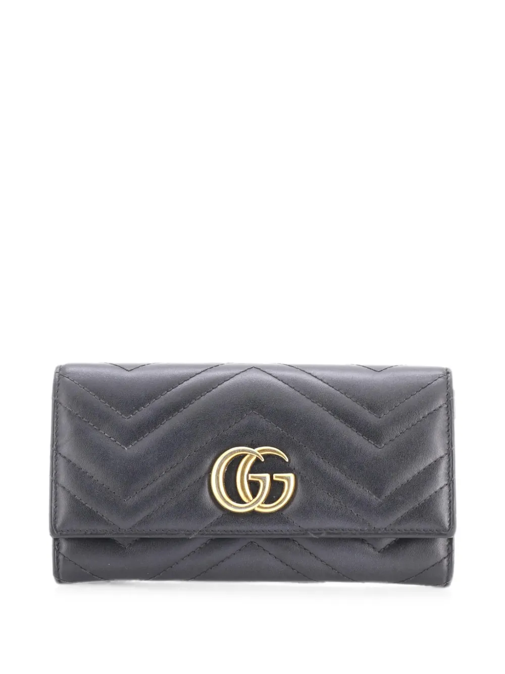 Pre-owned Gucci Gg Marmont Continental Wallet Matelasse Leather Small Wallets In Black