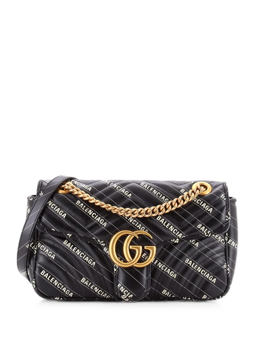 Gucci Pre-Owned x Balenciaga The Hacker Project GG Marmont Flap Bag Printed Matelasse Leather Small shoulder bag - Black