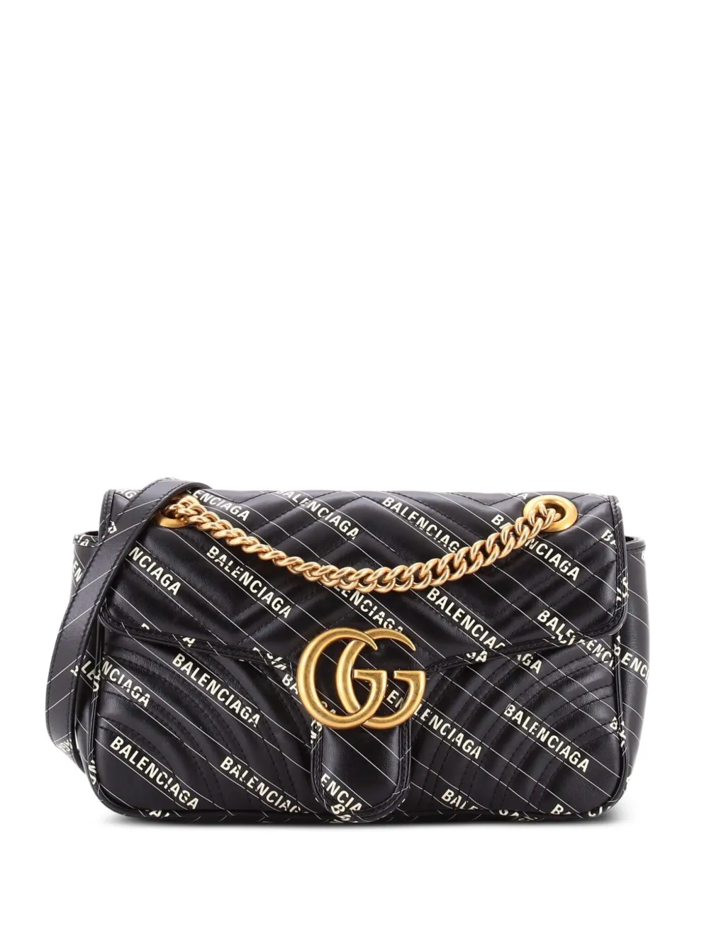 Gucci Pre-Owned x Balenciaga The Hacker Project kleine GG Marmont Schultertasche mit Print - Schwarz