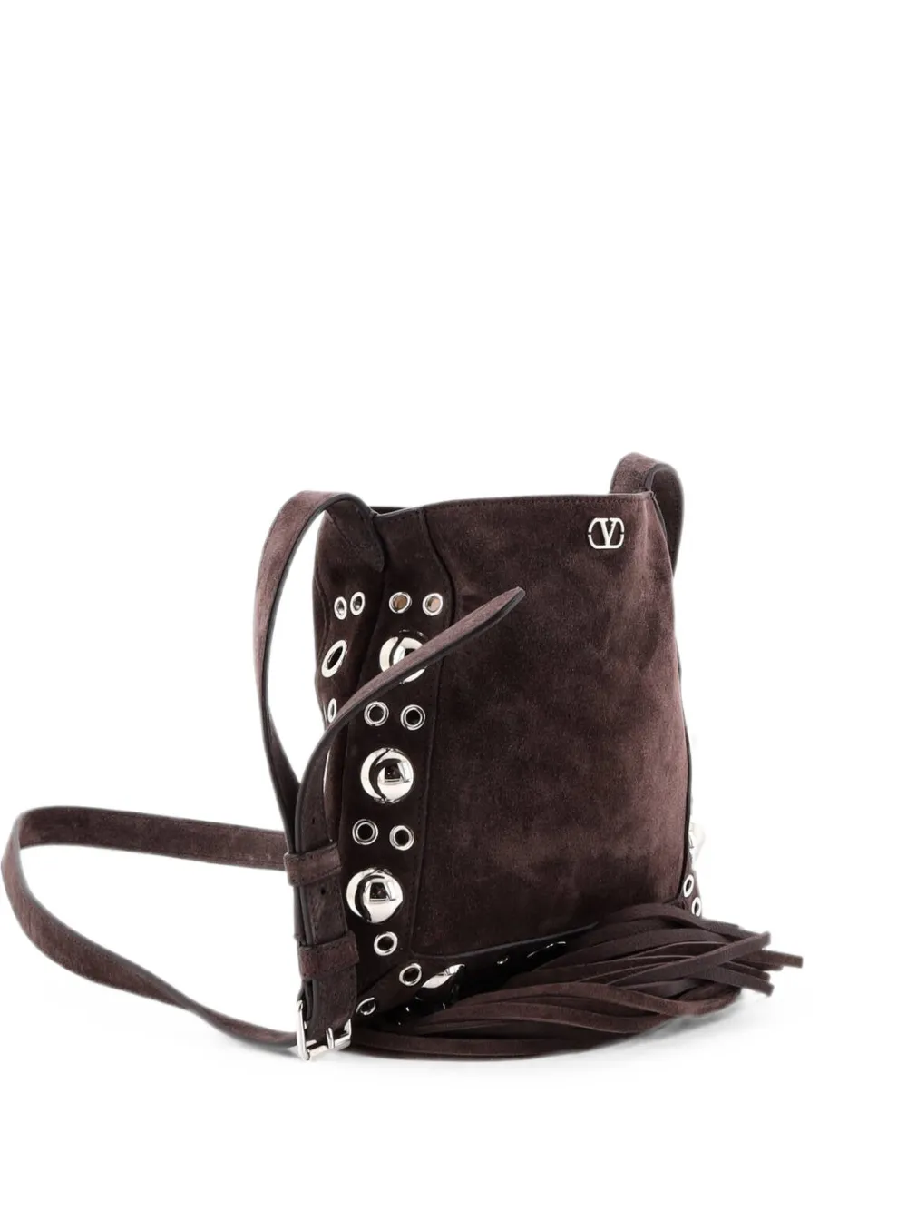 Pre-owned Valentino Garavani Nellcote Shoulder Bag Studded Leather Small Crossbody Bag In Brown