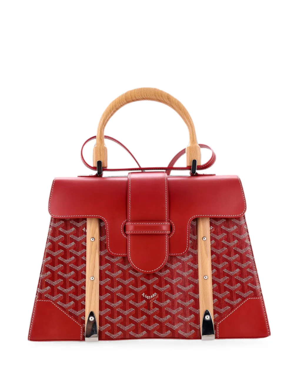 Pre-owned Goyard Saigon Top Handle Bag Coated Canvas With Leather Mm Satchel In Red