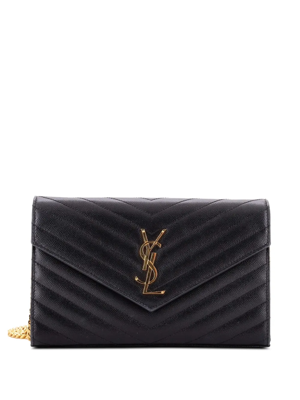 Saint Laurent Pre-Owned Borsa a tracolla Classic Monogram media in pelle matelassé con motivo chevron - Nero