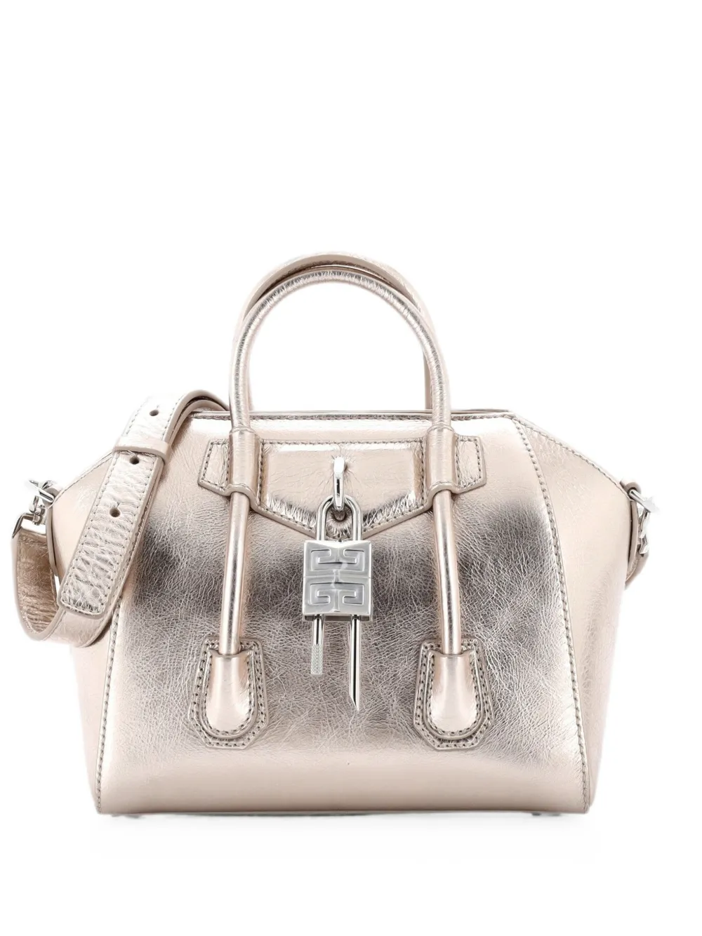 Pre-owned Givenchy Antigona Lock Bag Patent Mini Satchel In Gold