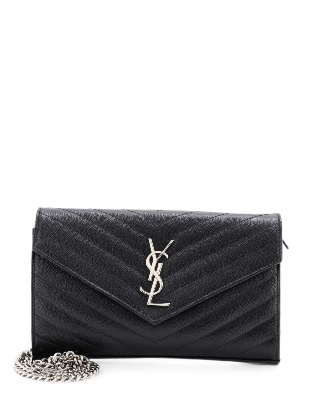 Saint Laurent Pre-Owned Classic Monogram Wallet on Chain Matelasse Chevron Leather Medium crossbody bag - Black