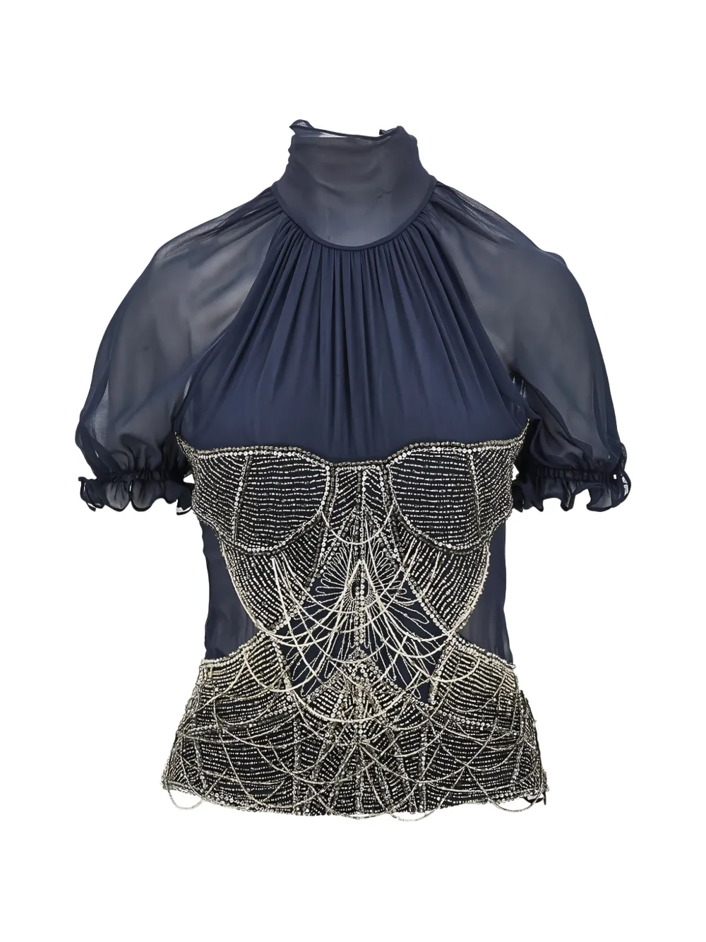 The Attico bead-embellished silk top - Viola