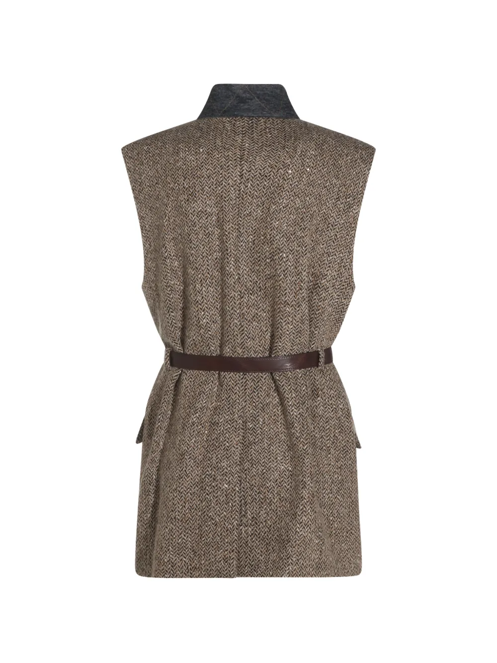 Brunello Cucinelli Gilet met ceintuur en verfraaid met pailletten Bruin