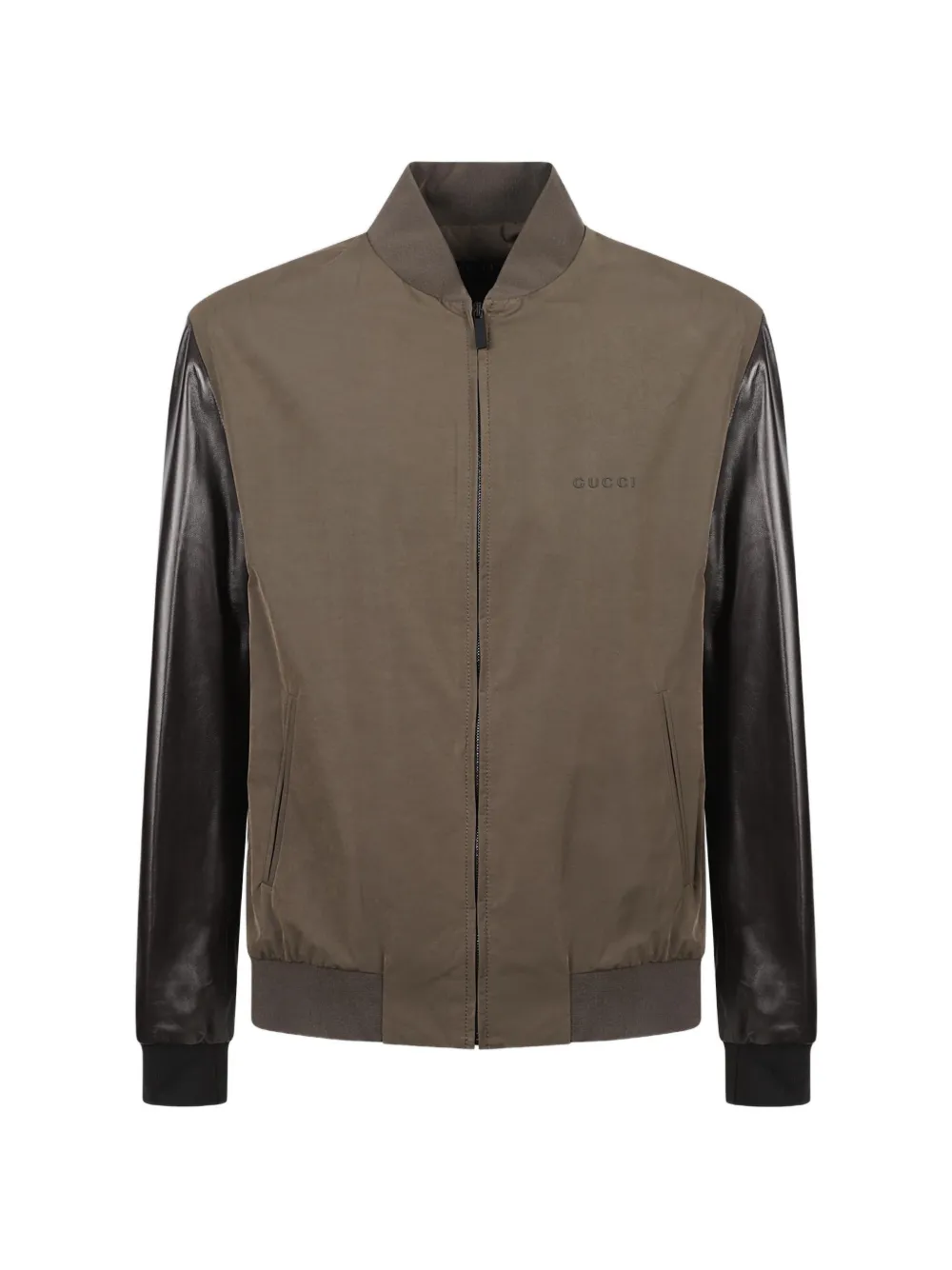 Gucci logo-embroidered contrast-sleeve bomber jacket - Braun