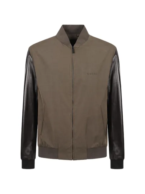 Gucci logo-embroidered contrast-sleeve bomber jacket