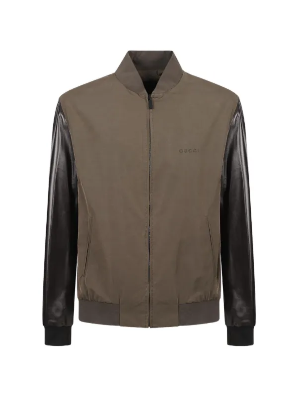 Gucci Logo-embroidered Contrast-sleeve Bomber Jacket in Brown