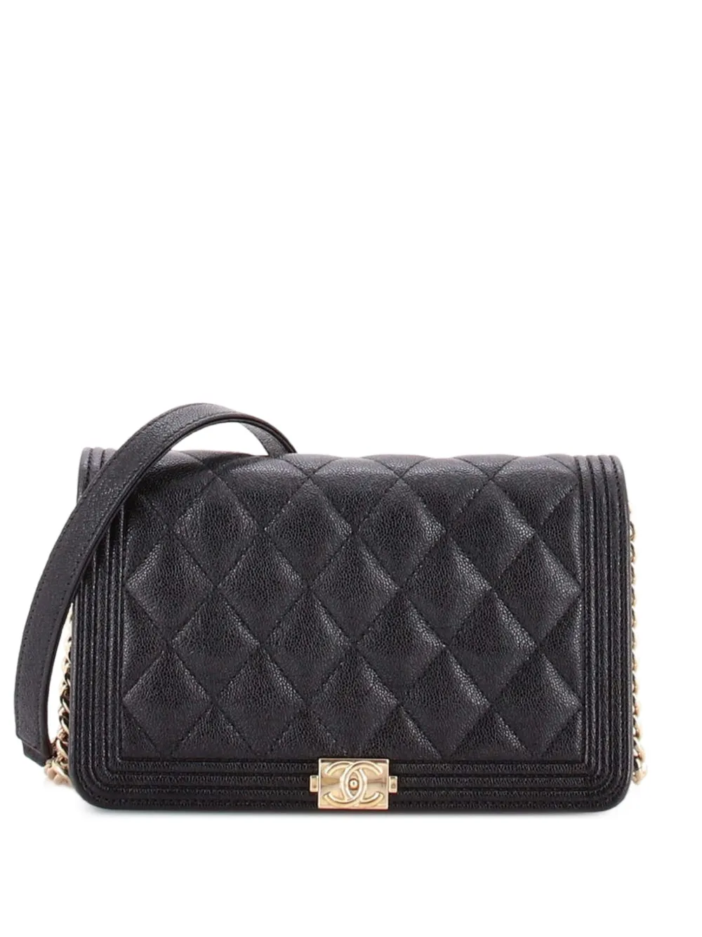 CHANEL Pre-Owned Borsa a tracolla Boy in pelle Caviar trapuntata con catena - Nero
