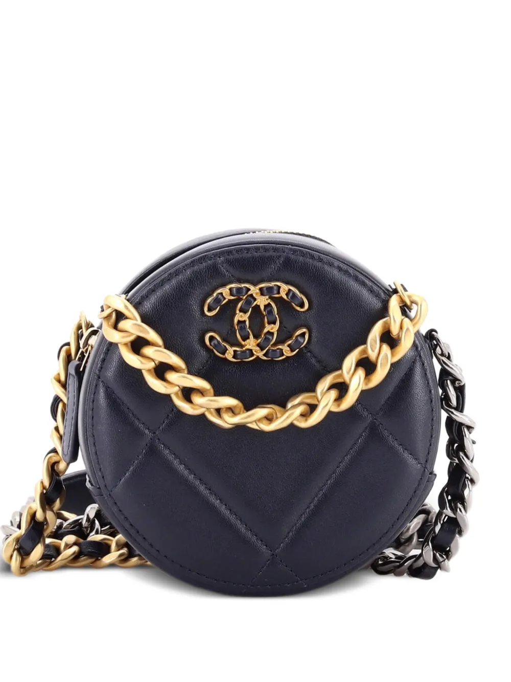 CHANEL Pre-Owned Clutch 19 tonda in pelle trapuntata con catena - Blu