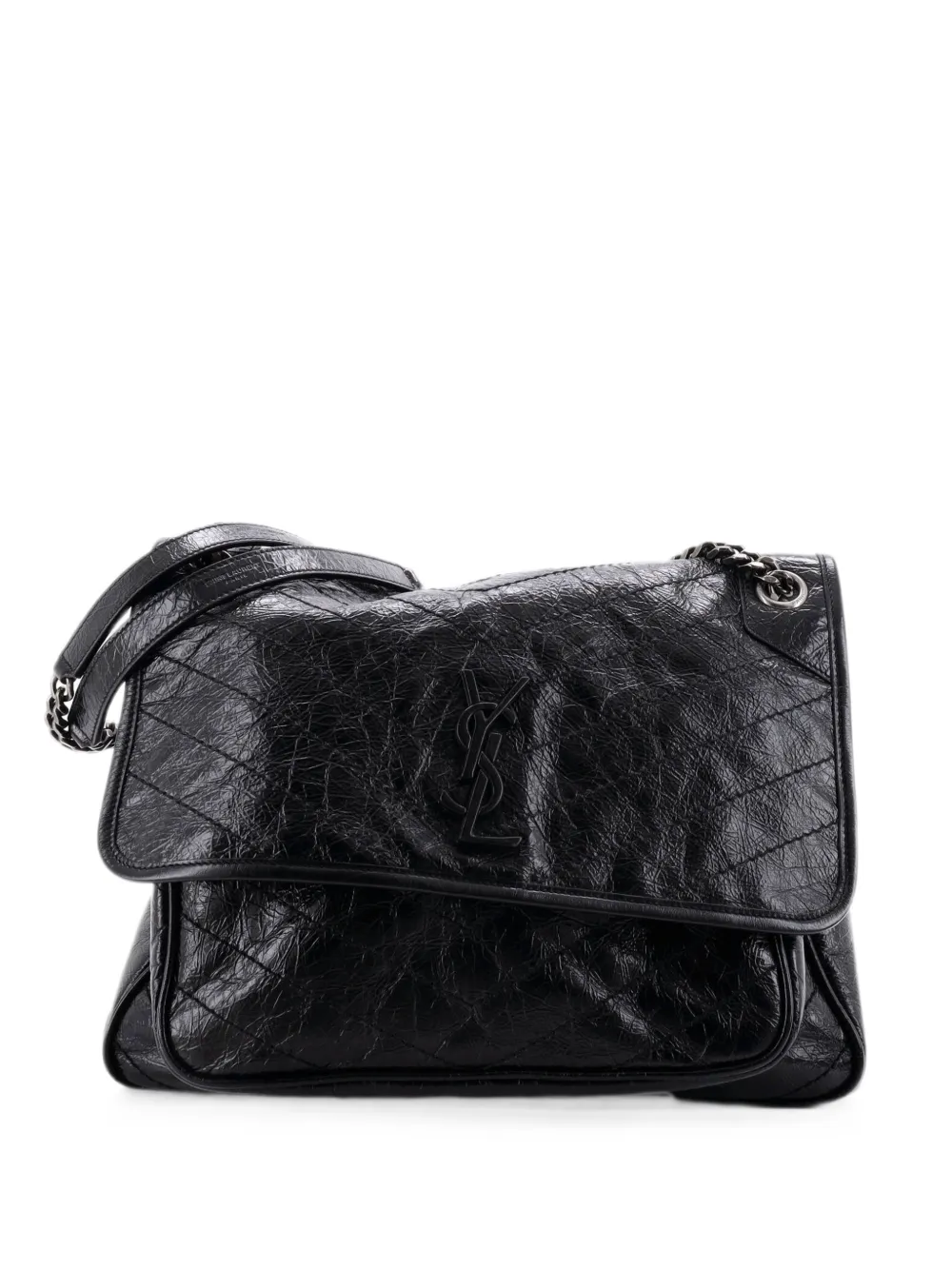 Saint Laurent Pre-Owned Borsa a spalla Niki matelassé grande in pelle con motivo chevron con battente e catena - Nero
