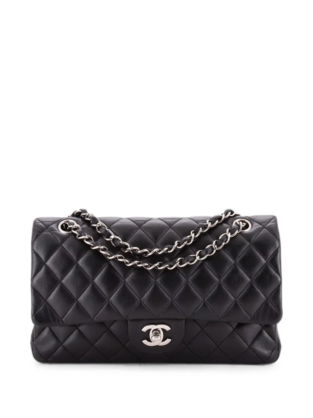 CHANEL Pre-Owned Borsa a spalla classica media in pelle di agnello trapuntata con doppio battente - Nero