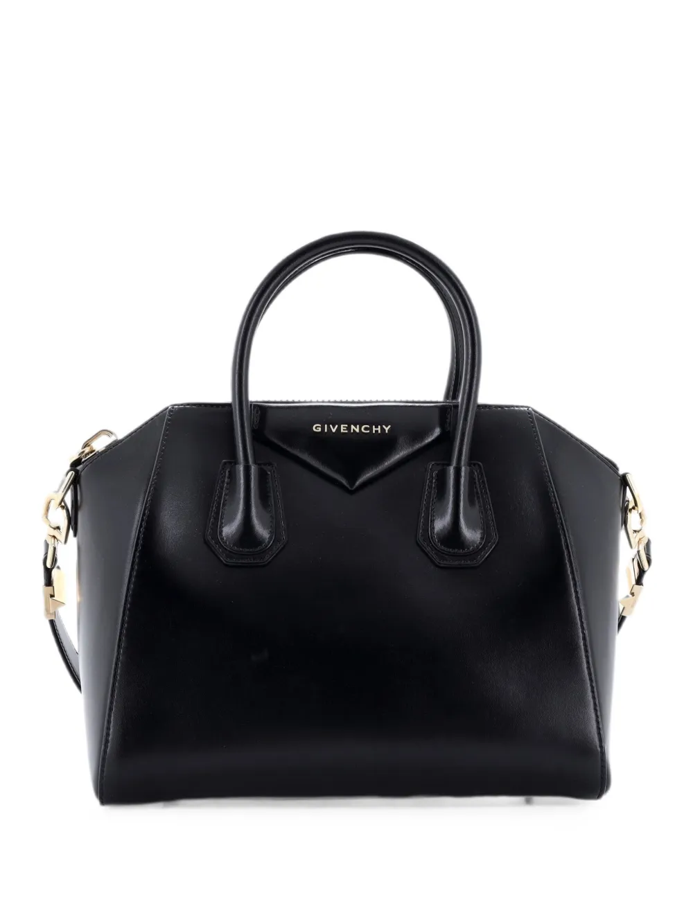 Pre-owned Givenchy Antigona Bag Glazed Leather Medium Satchel In ブラック