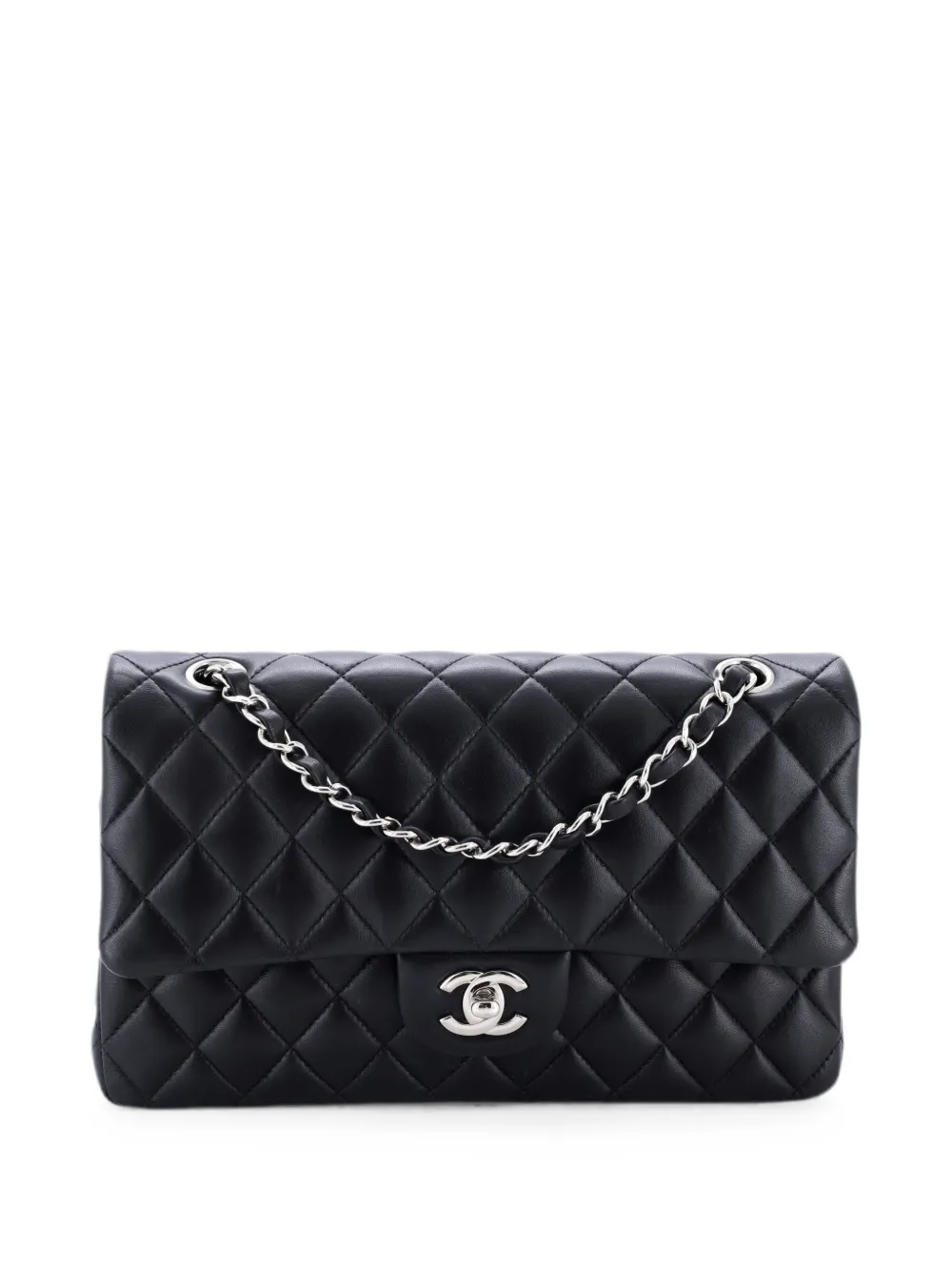Pre-owned Chanel Classic Double Flap Bag Quilted Lambskin Medium Shoulder Bag In 黑色