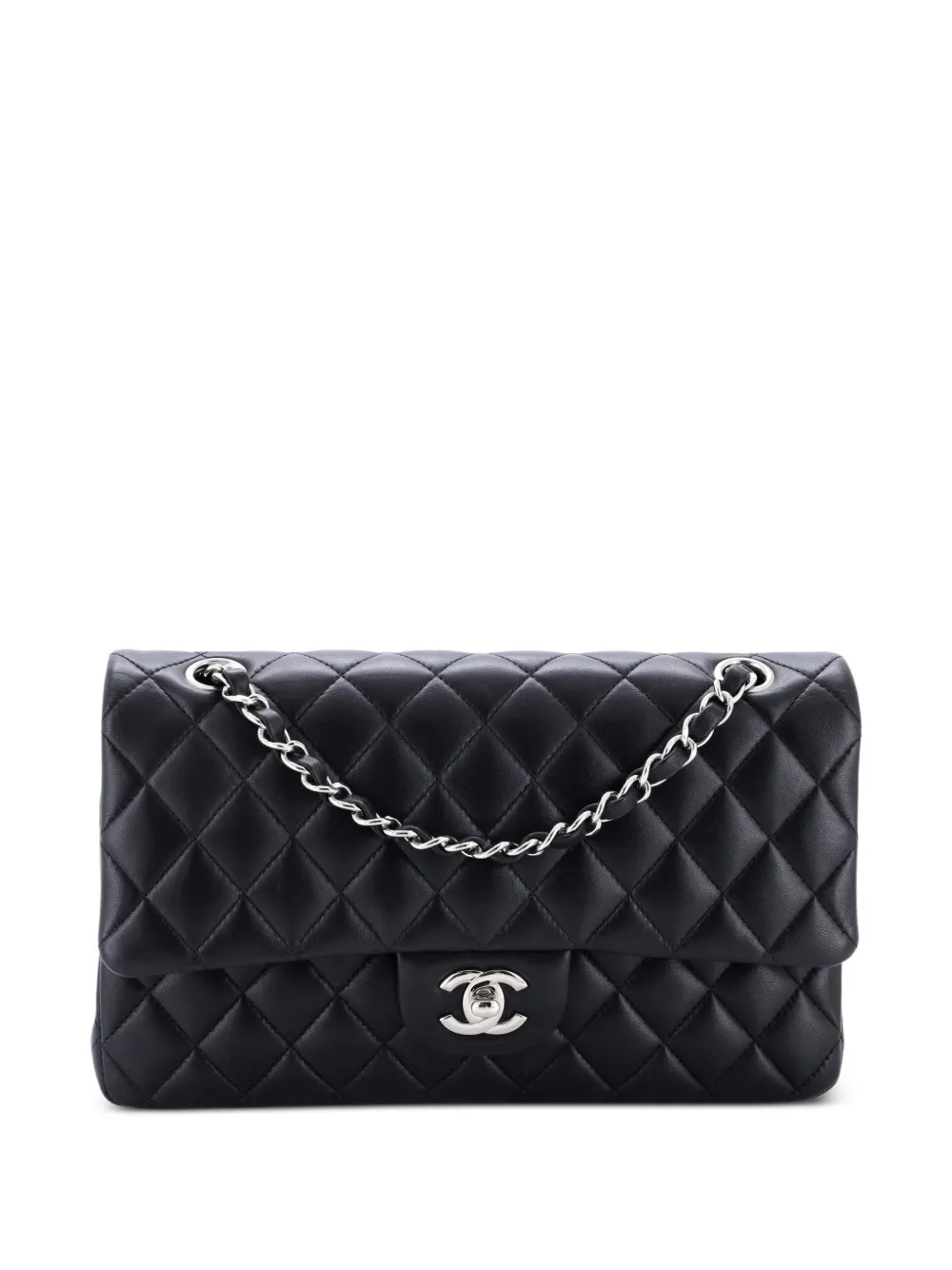 CHANEL Pre-Owned Borsa a spalla classica media in pelle di agnello trapuntata con doppio battente - Nero